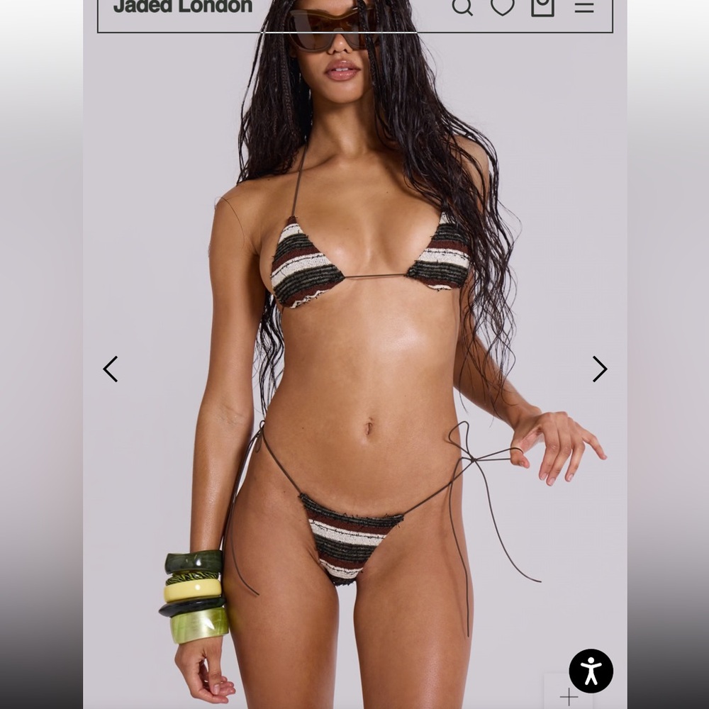 Jaded London Cata Stripe Micro Ruffle Knit Bikini Set Trianlge Top & Bottoms 6